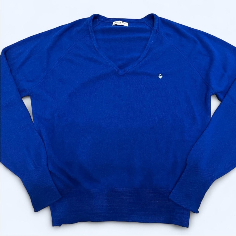 Dior Men's Royal Blue V-Neck Sweater
